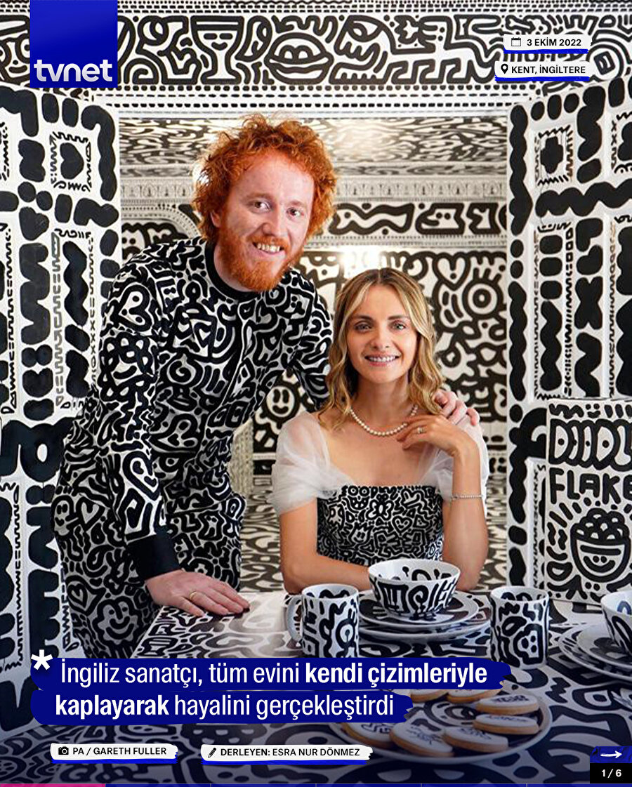 İngiliz sanatçı, tüm evini kendi çizimleriyle kapladı