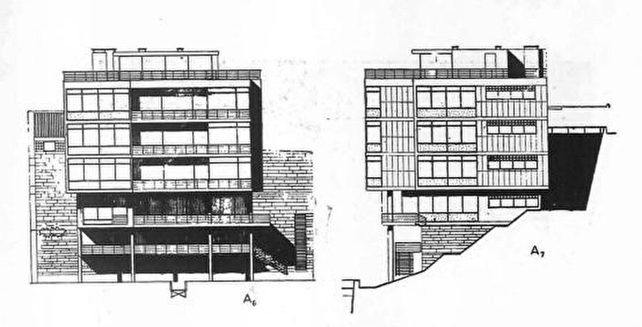 A bloğun cephe çizimleri, Kaynak: Arkitekt dergisi.