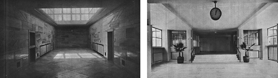 Yapının antre ve giriş holünden fotoğraflar, Kaynak: Arkitekt Dergisi.
