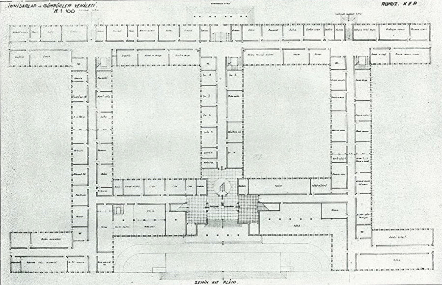 Yapının orijinal halinin zemin kat çizimleri, Kaynak: Arkitekt Dergisi.