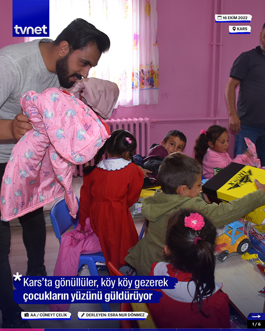 Kars’ta gönüllüler, köy köy gezerek çocukların yüzünü güldürüyor