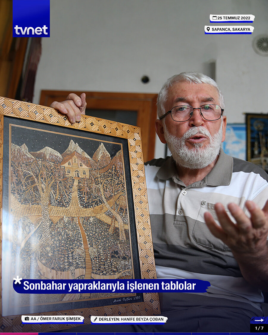 Sonbahar yapraklarıyla işlenen tablolar