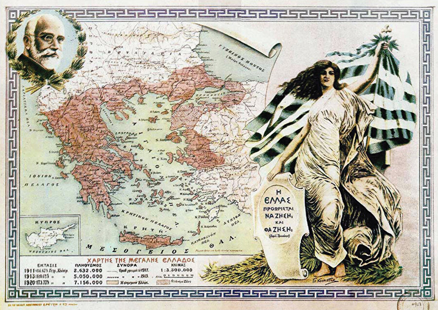 Venizelos'un Sevr sonrasında bastırdığı Büyük Yunanistan haritası.