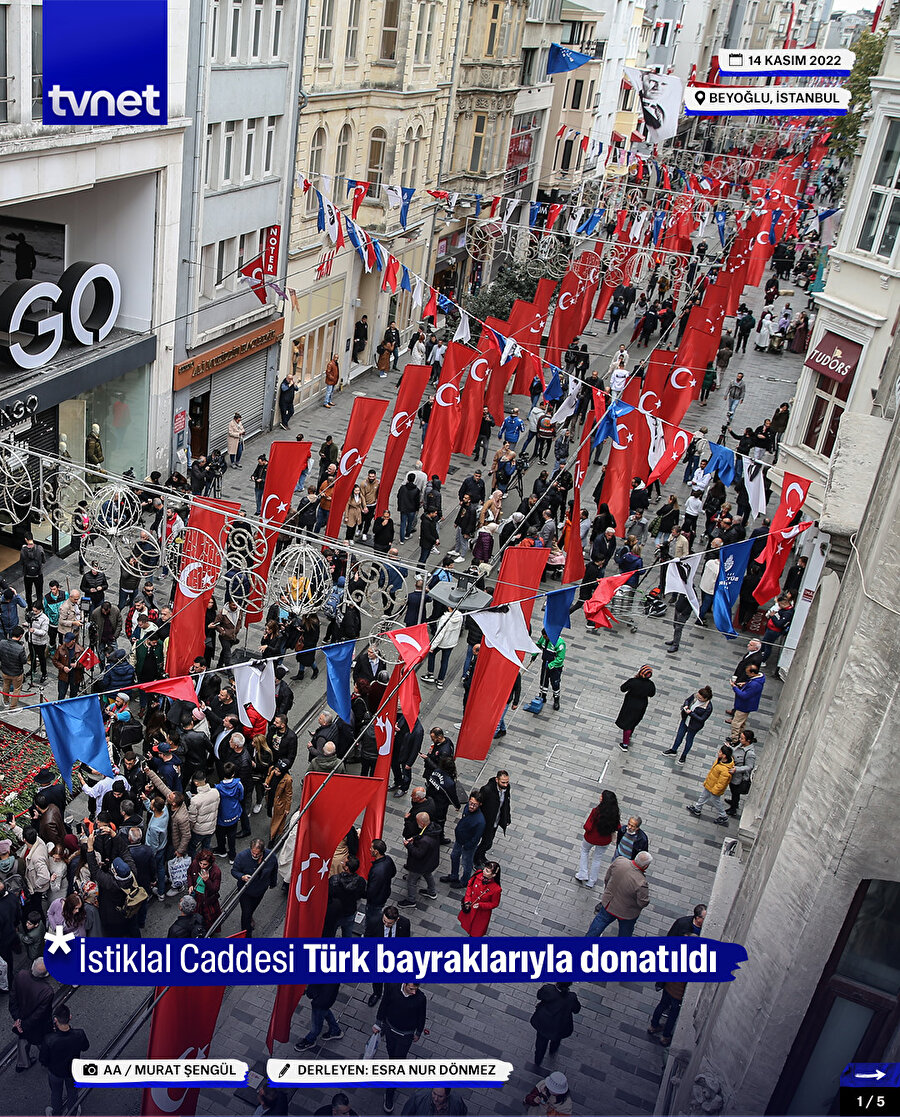 İstiklal Caddesi Türk bayraklarıyla donatıldı