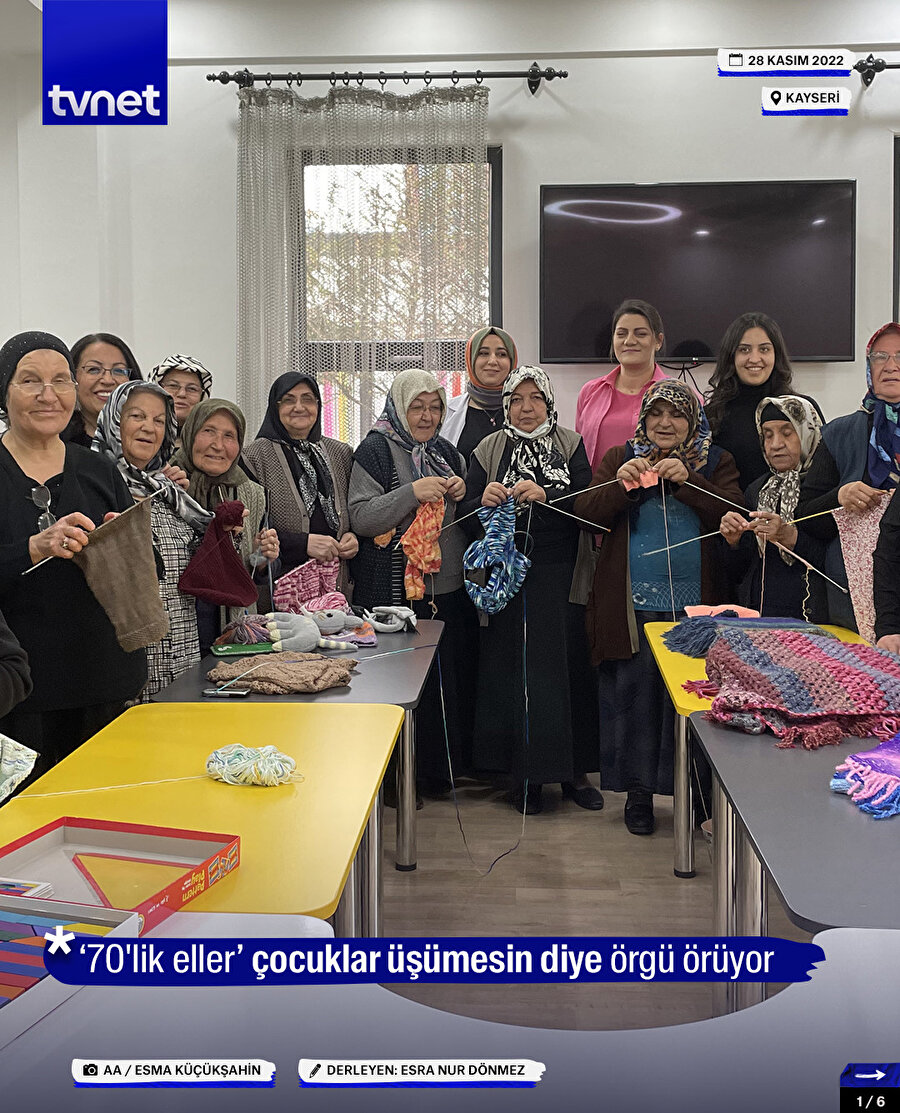 ‘70'lik eller’ çocuklar üşümesin diye örgü örüyor