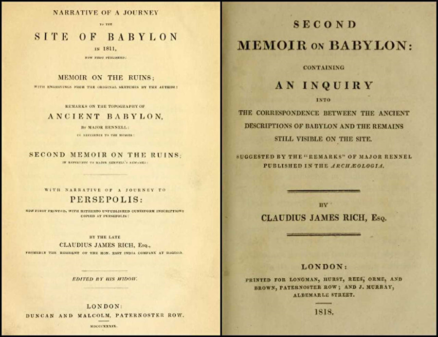 Claudius James Rich’in Babil ile alakalı yazdığı iki eserin kapağı.