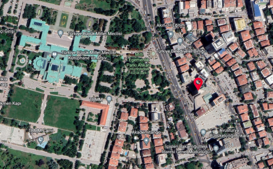 Büyük Ankara Oteli’nin haritadaki konumu, Kaynak:Google Earth.