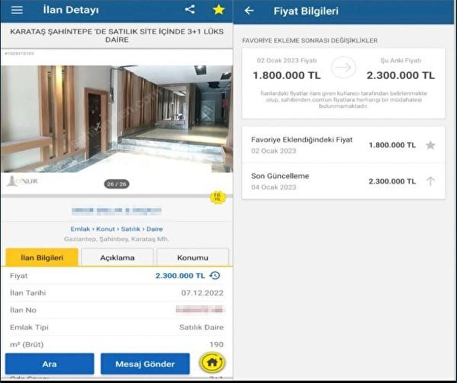 Ev fiyatlarındaki revizeler fotoğraflarda görülüyor