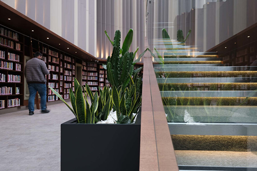  Kütüphanenin iç mekânı bitkiler ile canlandırılıyor.