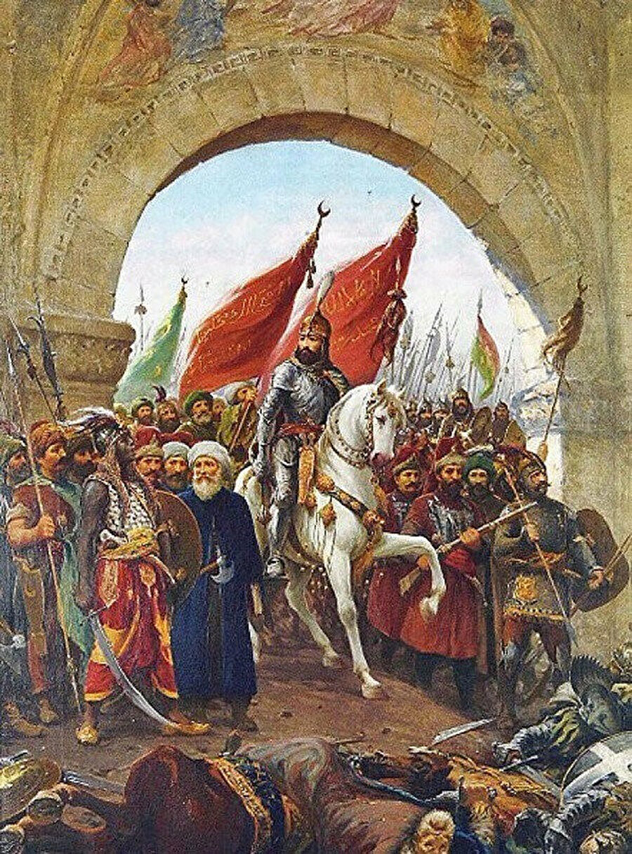 Fatih Sultan Mehmed'in İstanbul'a girişi. Çizeri: Fausto Zonaro (1854–1929).