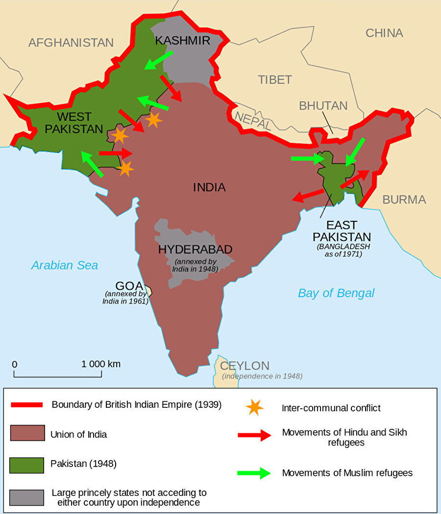 Bangladeş’in bağımsızlığından önce Hint Yarımadası.