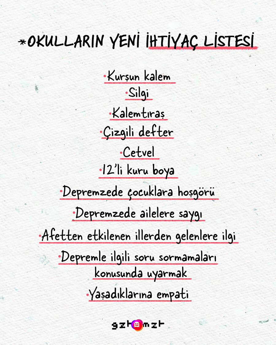 ​Okulların yeni ihtiyaç listesi