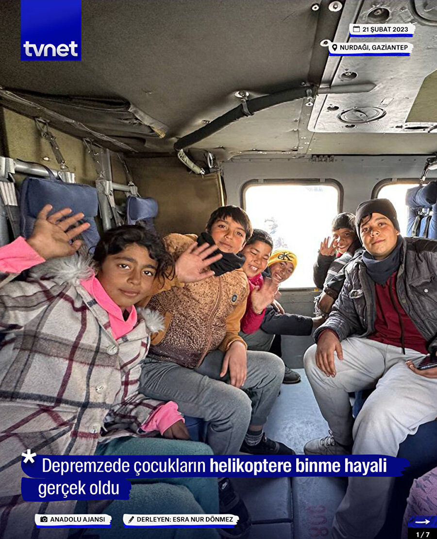 Depremzede çocukların helikoptere binme hayali gerçek oldu