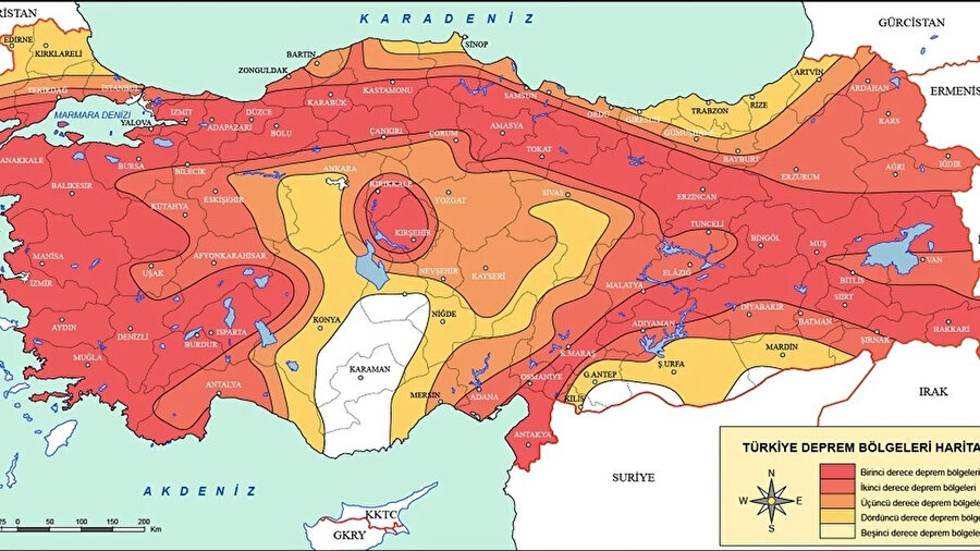 Türkiye deprem bölgeleri haritası.