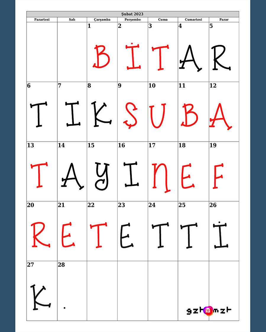 ​Duygularımızı takvim üzerinden anlatırsak 