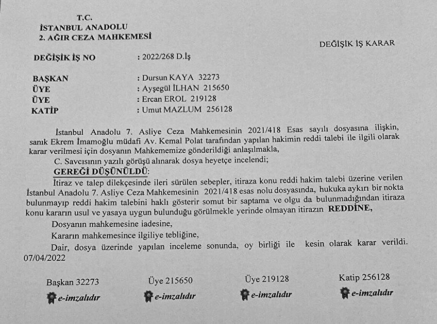 Savcılığın hazırladığı iddianame, 28 Mayıs 2021’de Anadolu 7. Asliye Ceza Mahkemesi tarafından kabul edildi ve İmamoğlu için hapis cezası ve siyasî yasak talep edilen süreç başlamış oldu.