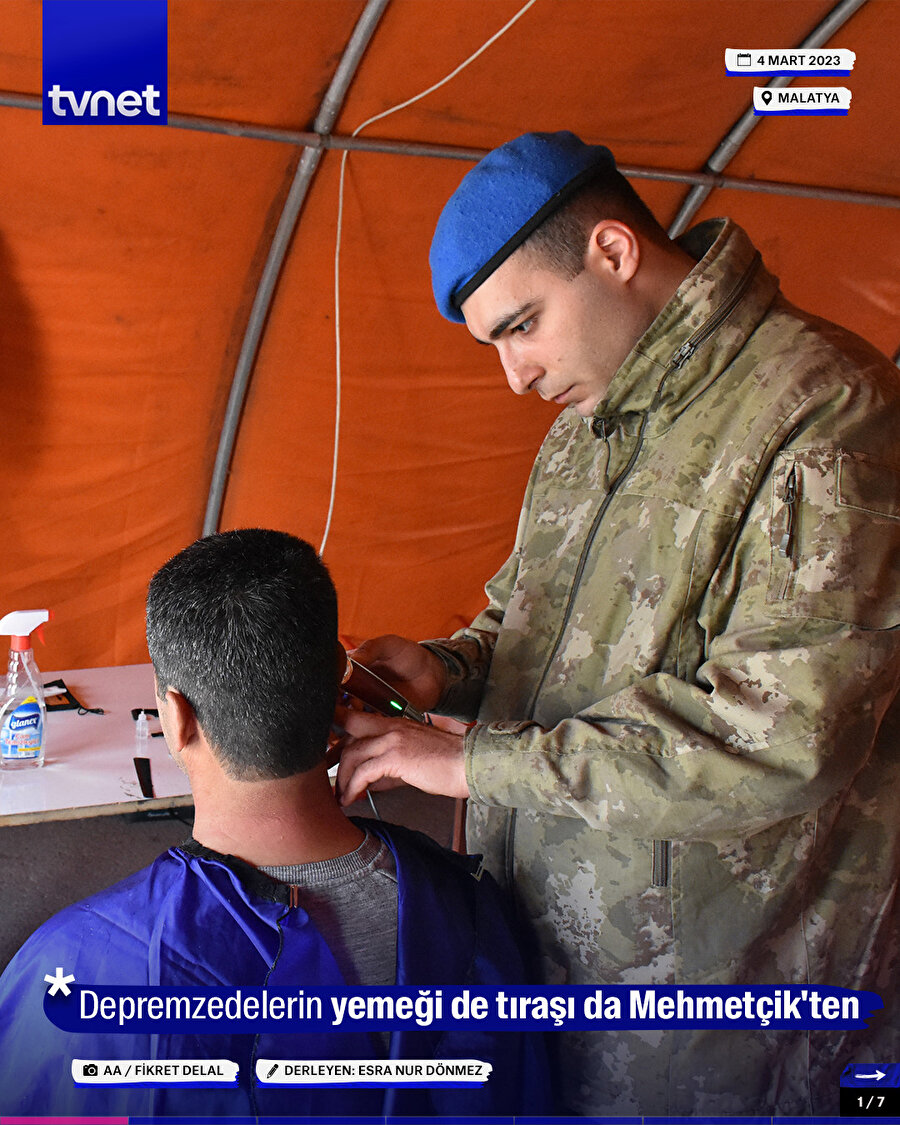 Depremzedelerin yemeği de tıraşı da Mehmetçik'ten