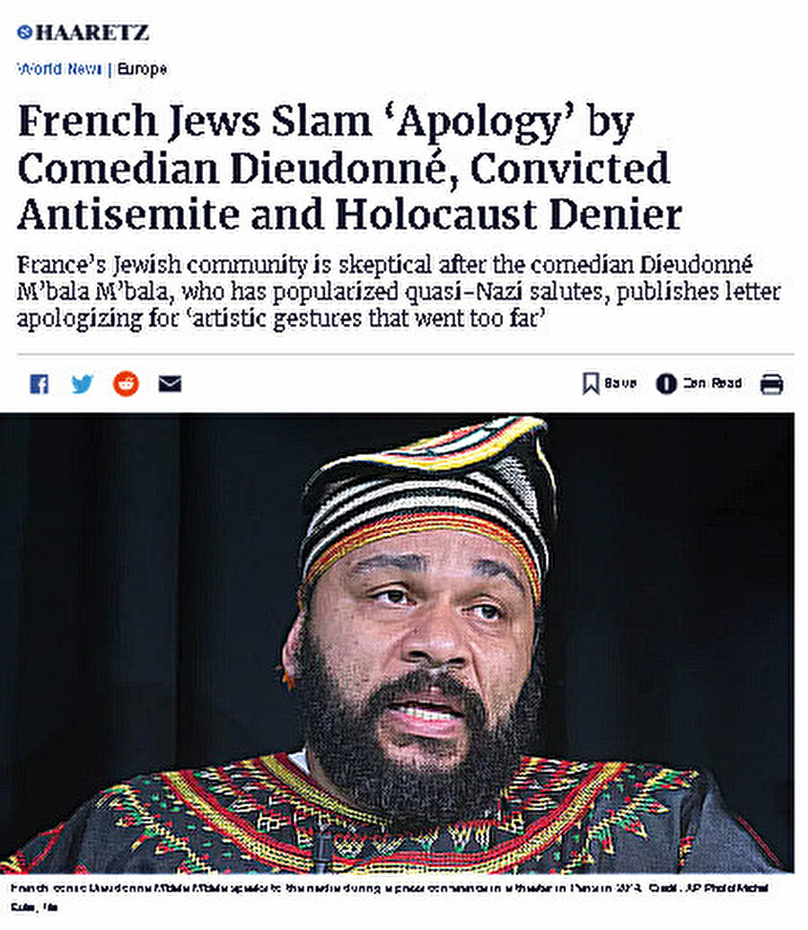 Haaretz - Fransız Yahudileri komedyen Dieudonné'nin özrünü eleştirdi.