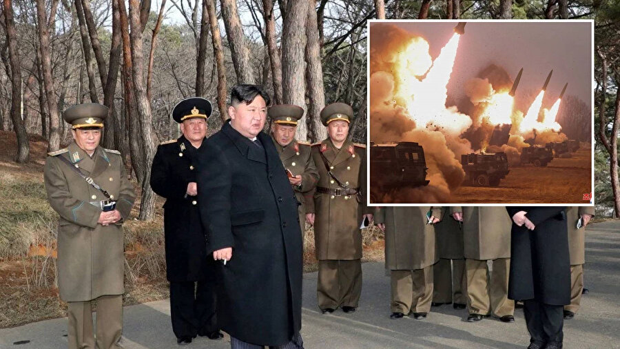 Kuzey Kore Lideri Kim Jong-un ise ABD ve Güney Kore'ye nükleer karşı saldırı senaryosunu konu alan askeri tatbikatı izledi