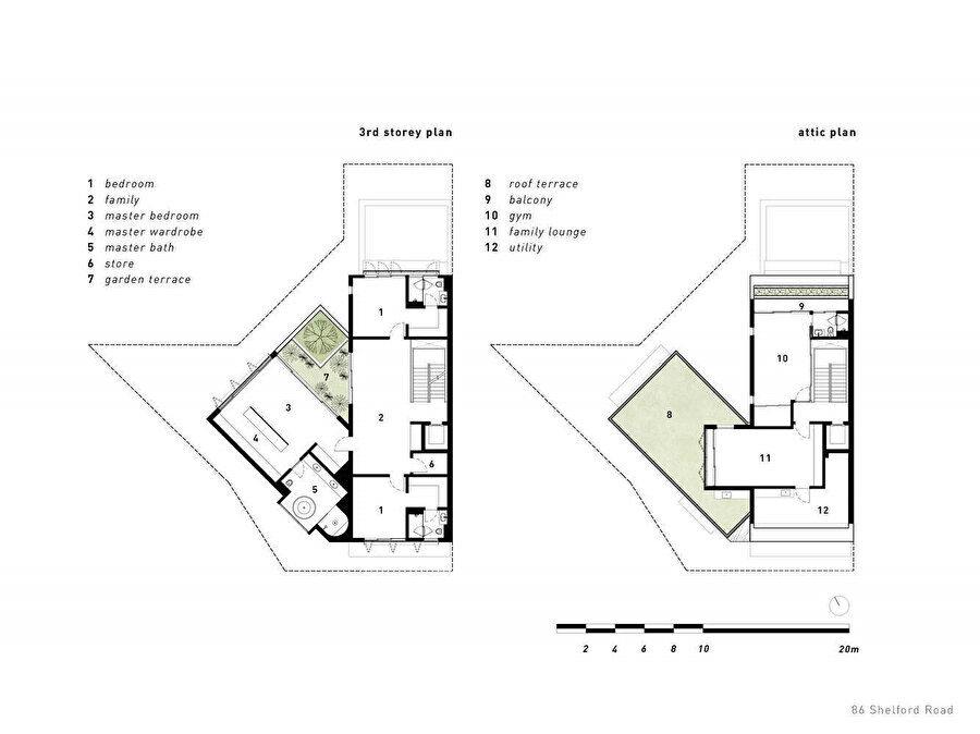 House at Shelford Road’un üçüncü ve dördüncü kat planları.