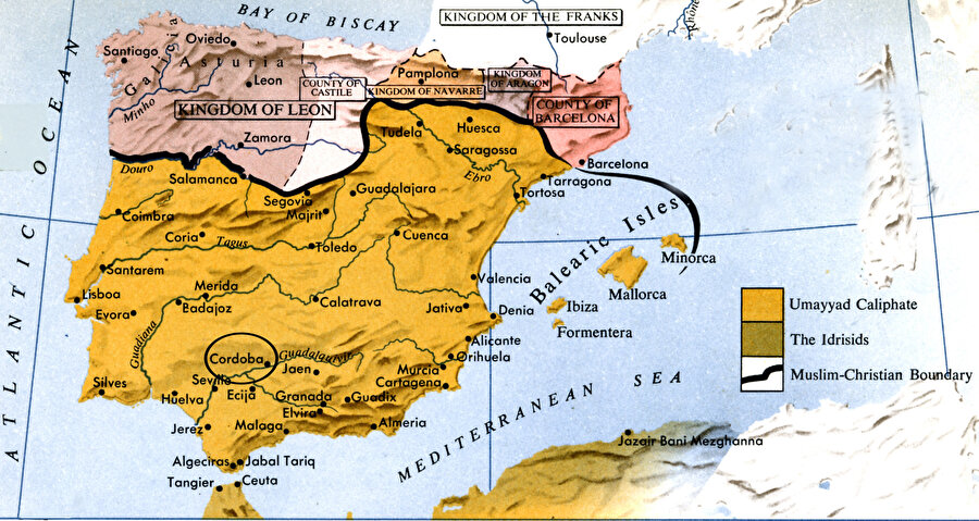 9. yüzyılın ikinci yarısında, Endülüs Emevî Devleti döneminde İspanya.