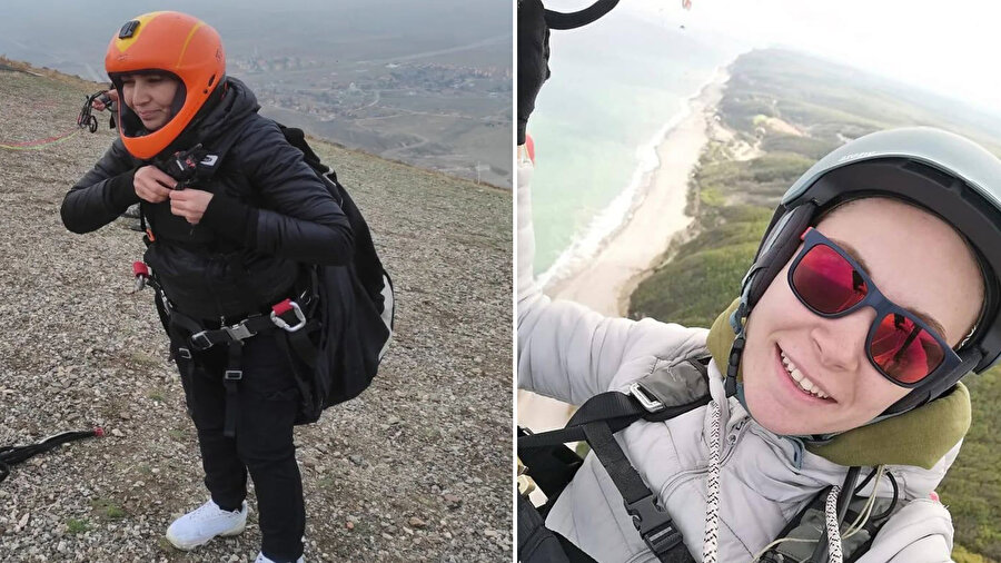 Yamaç paraşütü eğitimi alan Sümeyye Al ile Gülsüm Çelik