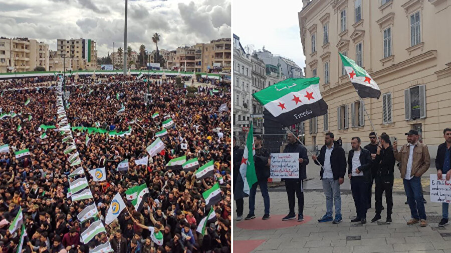 Yüzlerce kişi, Arapların Beşşar Esed ile yakınlaşmasını protesto etti.
