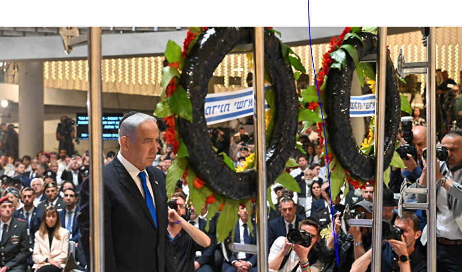 Başbakan Benjamin Netanyahu, Kudüs'teki Herzl Dağı'ndaki resmi Anma Günü töreninde, 25 Nisan 2023.