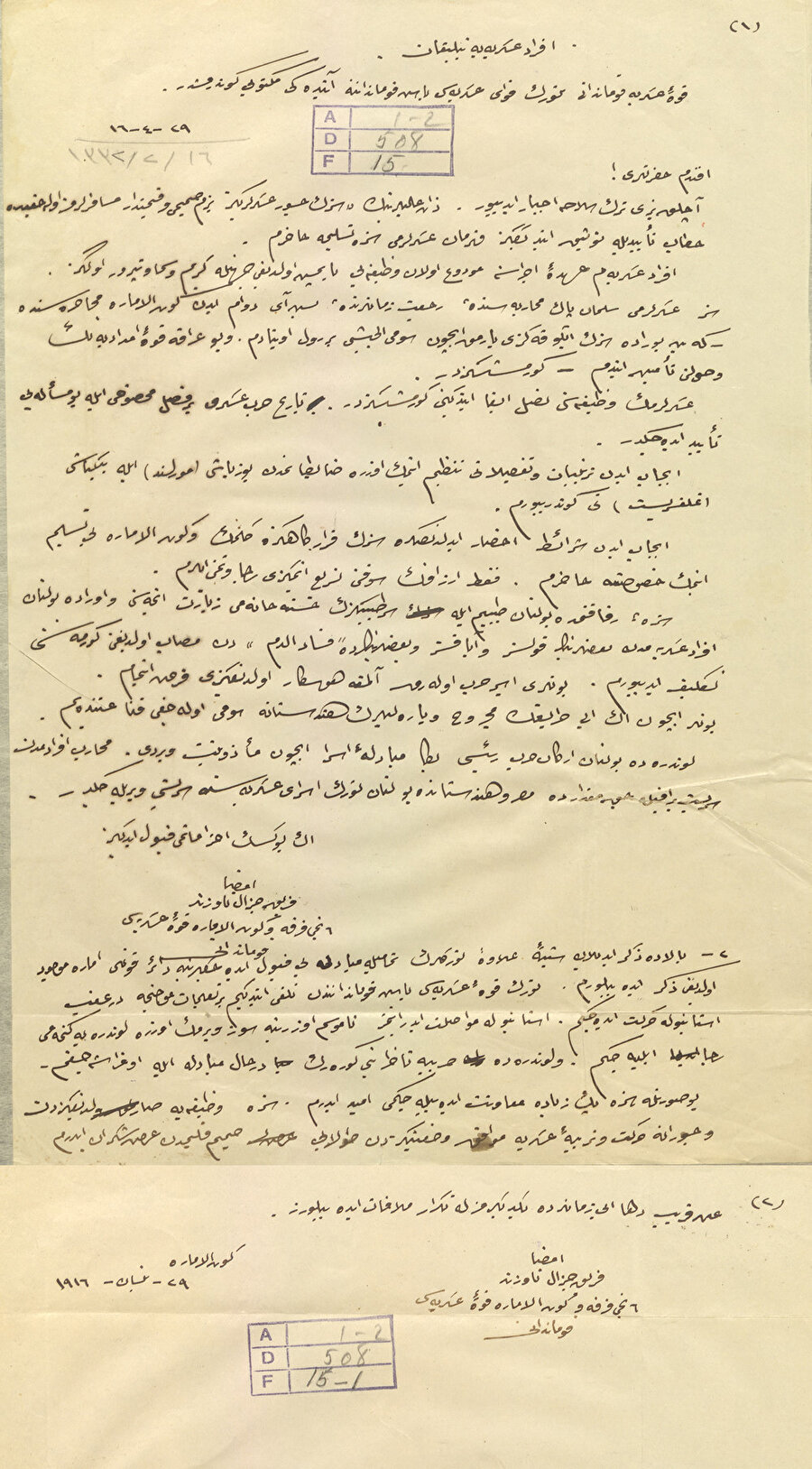 İngilizlerin 29 Nisan 1916 tarihli teslim belgesi.