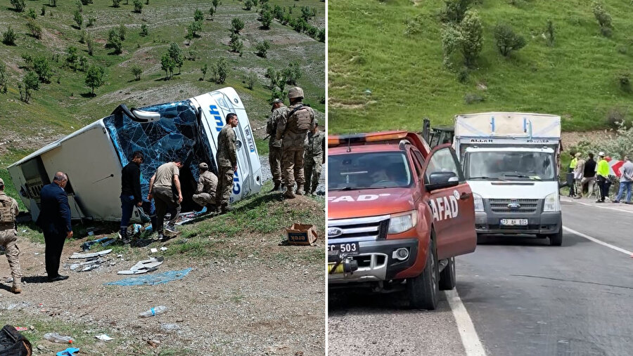 Askeri personeli taşıyan otobüs şarampole devrildi