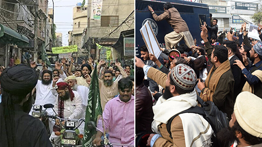 Pakistan boyunca protesto gösterisi düzenleyen Tahrik-i Lebbeyk Pakistan (TLP) taraftarları.
