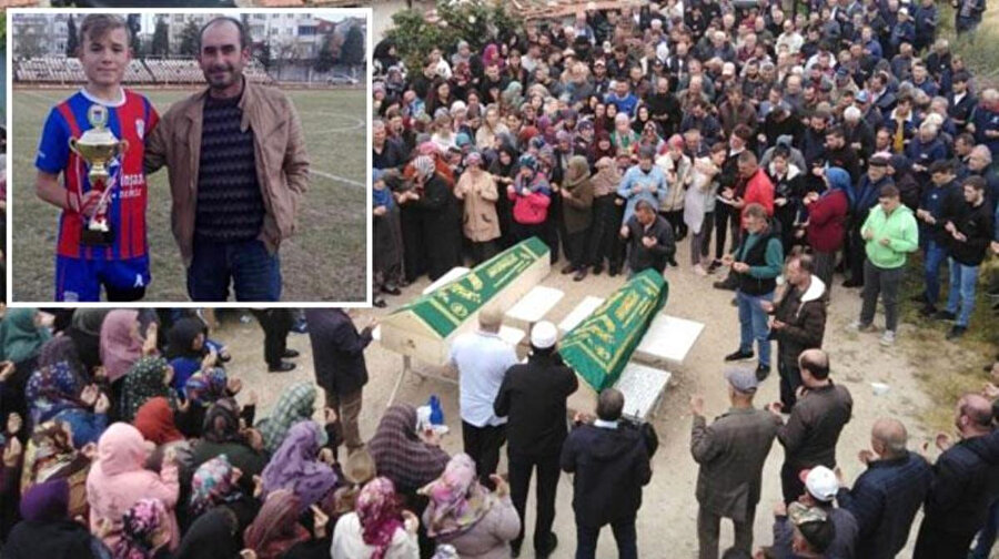 Baba ile oğlun cenazesinden bir görüntü