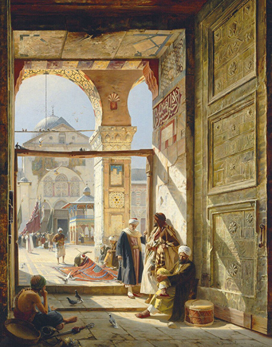 Gustav Bauernfeind'ın "Emevî Camii'nin Kapısında" eseri Ortadoğu temalı resimlerin en başarılı örneklerinden biridir. 