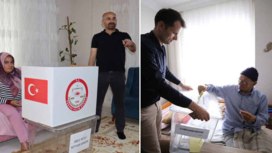 Seyyar sandık ile oy kullanan vatandaşlar