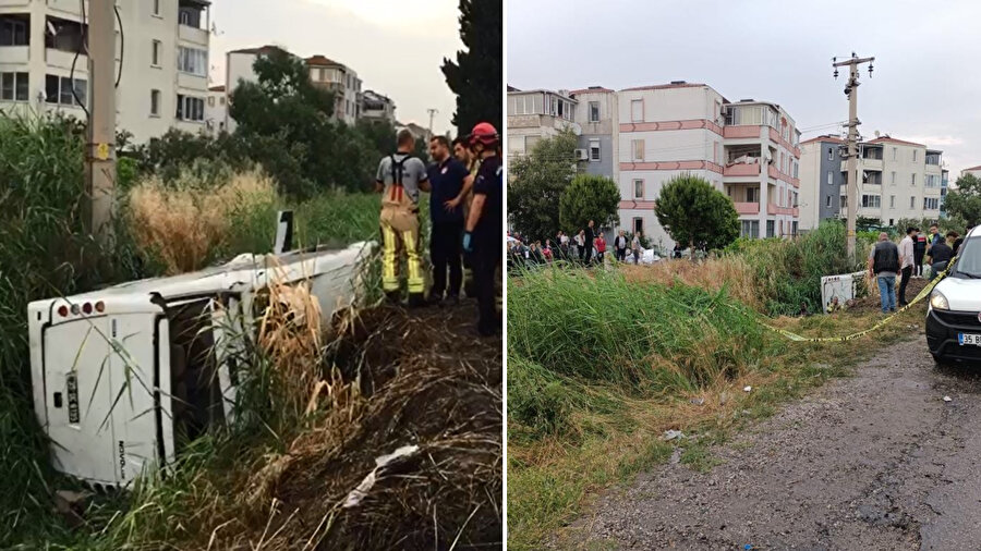 İzmir'de devrilen otobüs