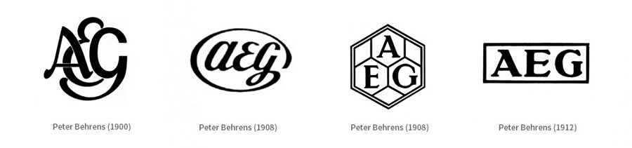 Behrens tarafından tasarlanan AEG logoları. 1912 yılında tasarlanan logo, ufak değişikliklerle günümüzde de kullanılmaya devam ediyor. 