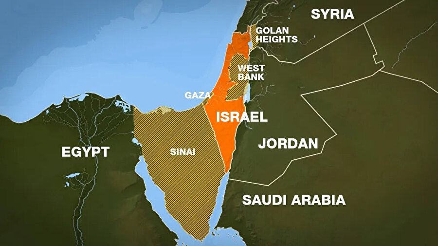 Altı Gün Savaşı, 11 Haziran'da sona erdiğinde İsrail sınırlarını 3,5 kat genişletmiş; Doğu Kudüs, Batı Şeria, Golan Tepeleri, Sina Yarımadası ve Şeba Çiftlikleri'ni işgal etmişti.