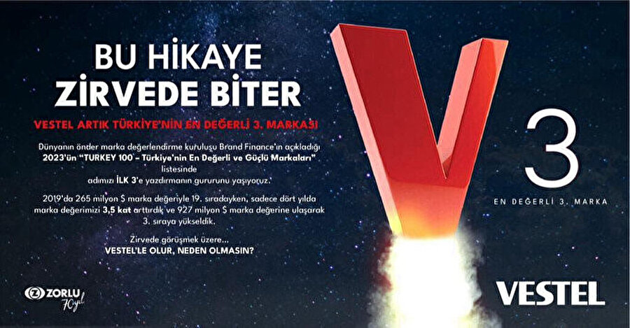 Vestel, Türkiye'nin en değerli marka sıralamasındaki yükselişine devam ediyor