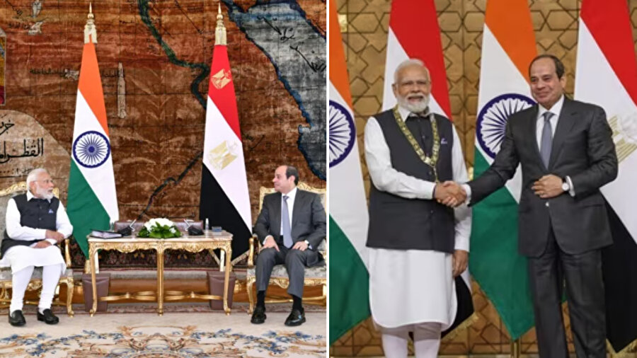 Kahire'ye giden Modi, yirmi yılı aşkın bir süredir Mısır'a devlet ziyareti yapan ilk Hindistan Başbakanı oldu.