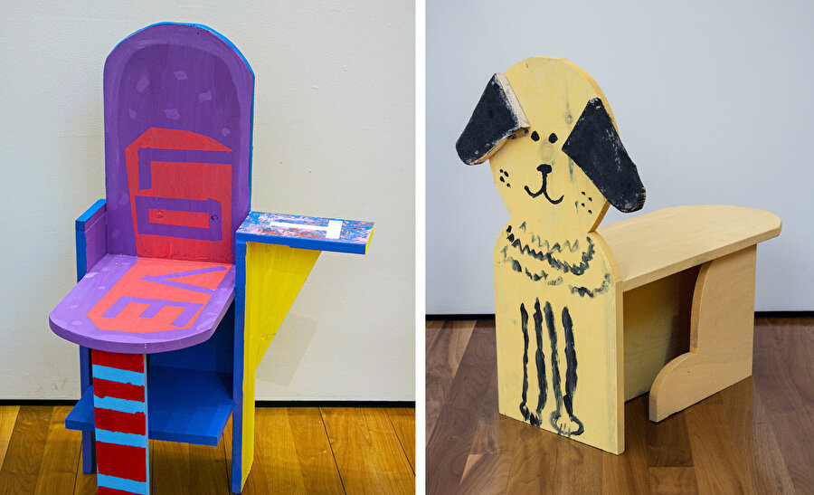 Çocukların köpeğe benzer şekilde ve bir kaykaydan ilham alarak tasarladıkları sandalyeler, Kaynak: Dezeen. 