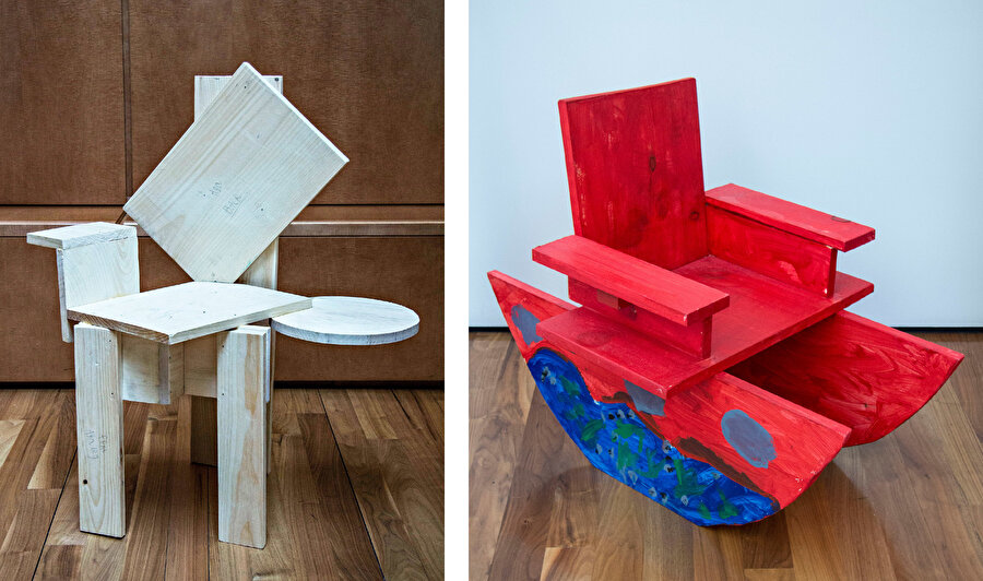 Farklı açılarla birbirine bağlanan ve yelkenliye benzeyen sandalye tasarımları, Kaynak: Dezeen. 