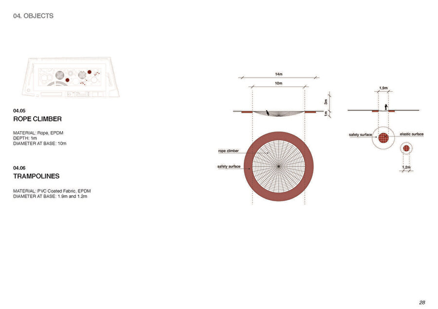 İp sarmaşık ve trambolin tasarım detayı. 