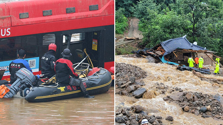 Güney Kore'deki sel büyük yıkıma yol açtı