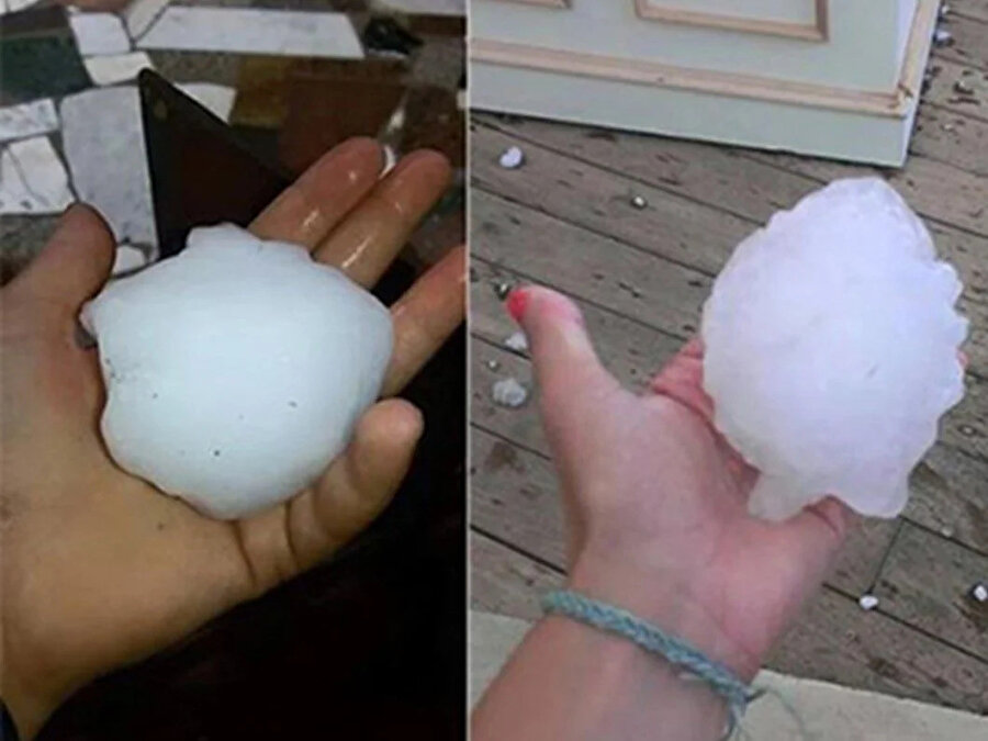 Avuç büyüklüğünde dolu yağdı