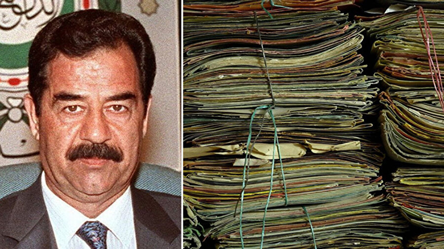 Saddam Baası’nın sayıları milyonla ifade edilen belgelerinin yer aldığı arşivden bir detay.