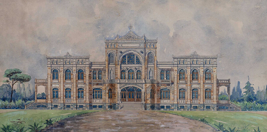 Mimarının çizimiyle Türk Ocağı Merkezi, Kaynak: Arif Hikmet Koyunoğlu, Kültür Portalı. 