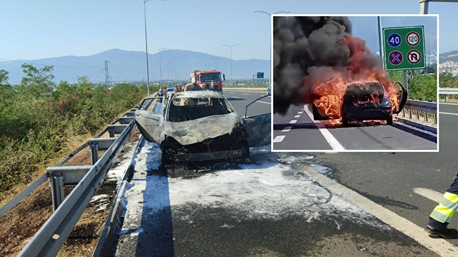 Bursa'da seyir halindeyken alev alan otomobil kullanılamaz hale geldi