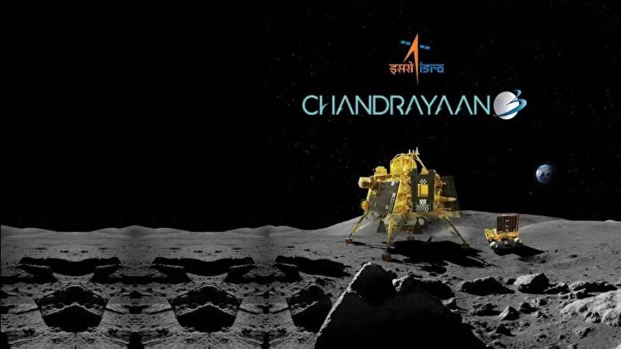 ISRO'nun hazırladığı, iniş aracını ve geziciyi Ay yüzeyinde gösteren bir grafik