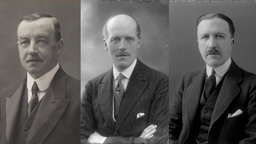 İngiliz diplomatlar (soldan sağa): Arthur Henderson, George Dixon Grahame ve Eric Phipps.