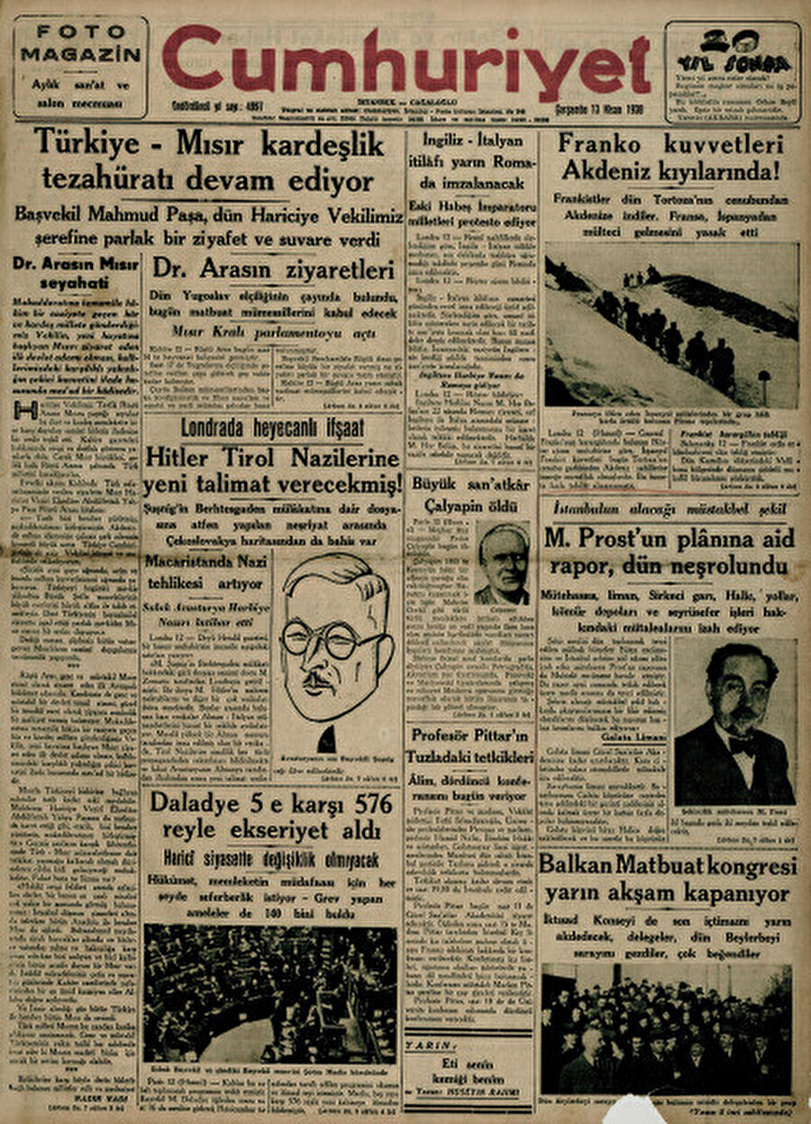 Türkiye Dışişleri Bakanı Tevfik Rüştü Aras’ın 1938 yılının Nisan ayında Mısır’a gerçekleştirdiği ziyaret, Türk medyasında böyle yer bulmuştu.